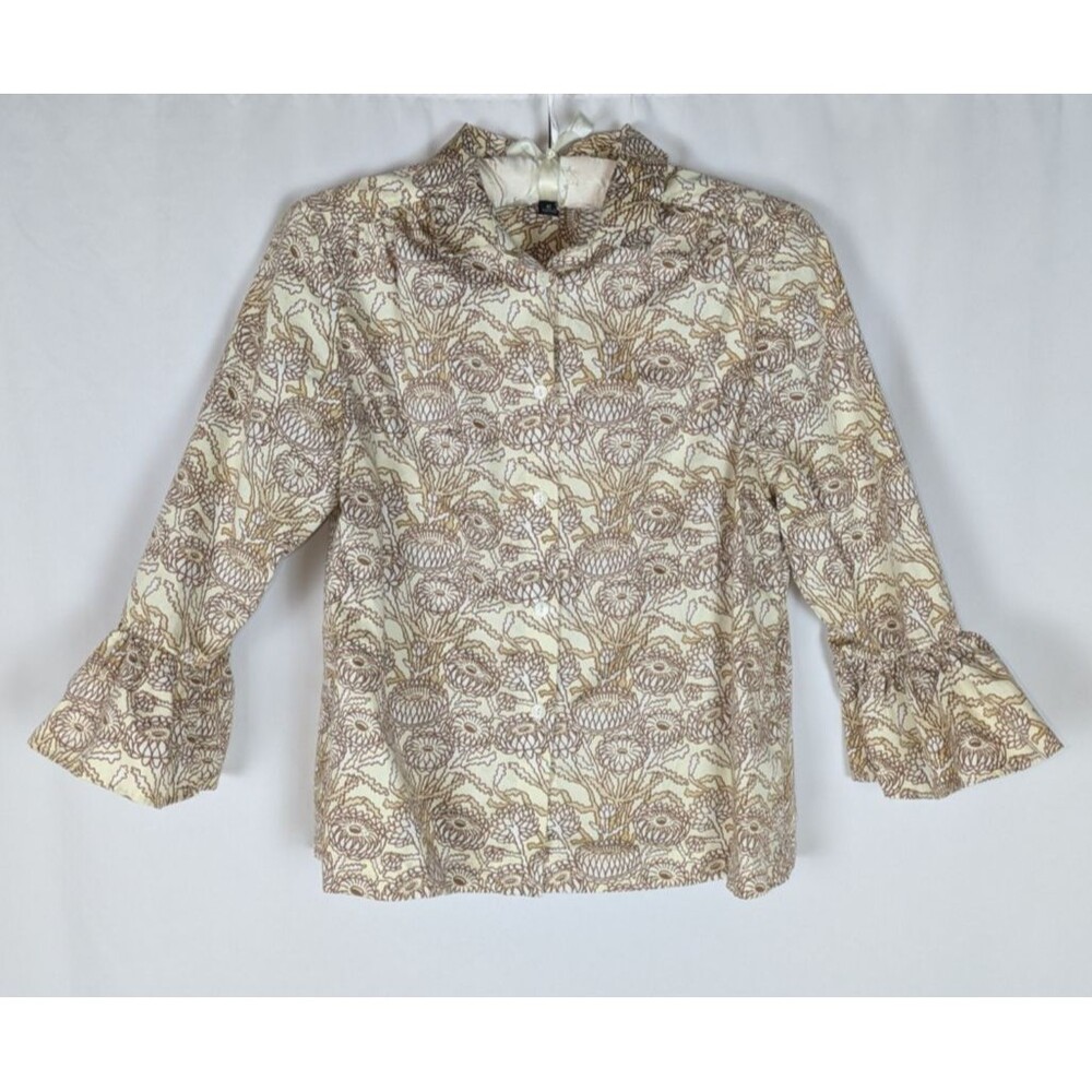 Brooks Brothers Floral Print Button Down Blouse 3/4 Ruffle Cuff Shirt Size 10